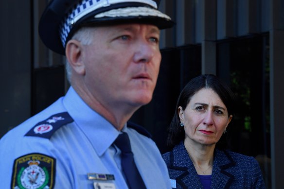 NSW Premier Gladys Berejiklian, right, defended Commissioner Fuller's pay rise on Tuesday.