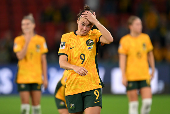 Caitlin Foord of Australia shows dejection after her team’s 2-3 defeat.