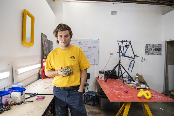 Designer Ash Fishcer recycles disposable vapes into ashtrays at the Marrickville plastic recycling factory Defy Design. 