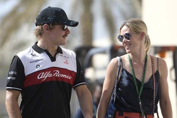 Valtteri Bottas of Alfa Romeo F1 and Tiffany Cromwell in the UAE last year.