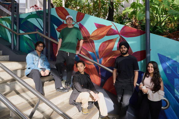 Andrew Suryanto (centre) and leaders of UNSW Artificial Intelligence Society  Rahul Markasserithodi, Jack Ma, Ishmanbir Singh and Tarushi Nandwani.