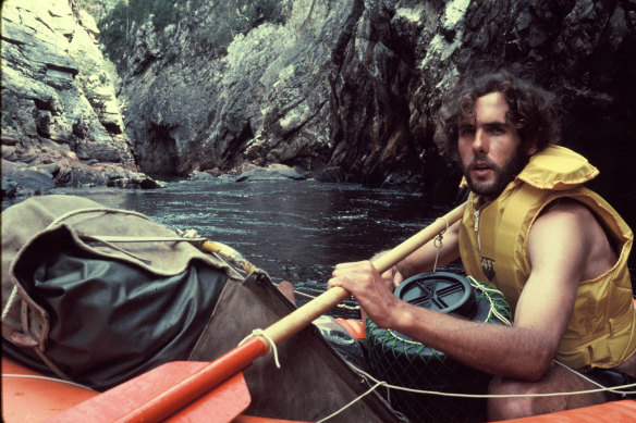 Bob Brown rafting the Franklin River for the first time in 1976. 