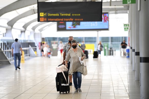 Passengers walk through Brisbane Airport’s domestic terminal. The airport became Australia’s busiest during the pandemic. 