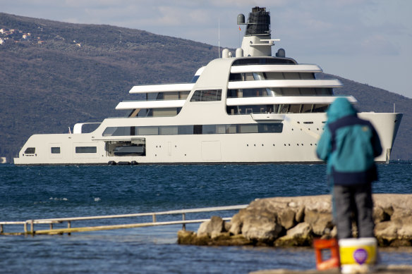 The superyacht, Solaris, owned by Roman Abramovich off the coast of Montenegro.