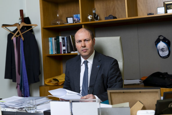Treasurer Josh Frydenberg in his office at Parliament House.