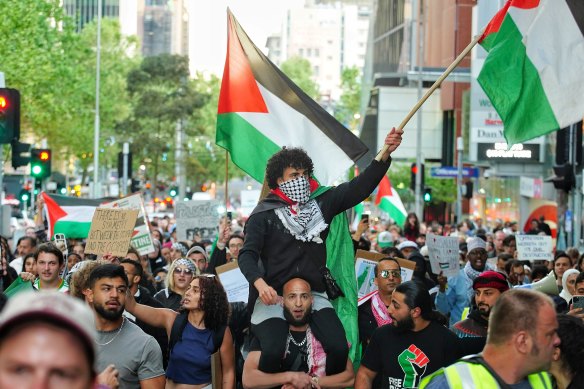 Palestinian supporters gathered outside the State Library in Melbourne for a Freedom For Palestine rally on Tuesday.