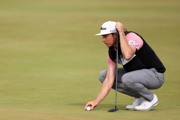 Cameron Smith lines up a putt on the 15th green during day two of The 150th Open at St Andrews Old Course.