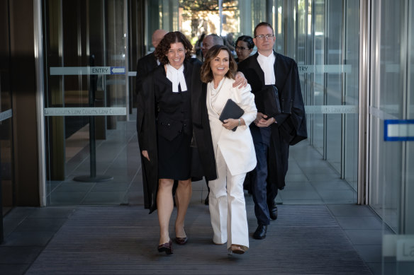 Lisa Wilkinson leaves the Federal Court in Sydney with her barrister Sue Chrysanthou, SC.