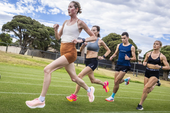Star 1500 metres runner Georgia Griffith (brown shorts) says training facilities are better in Melbourne than Sydney.