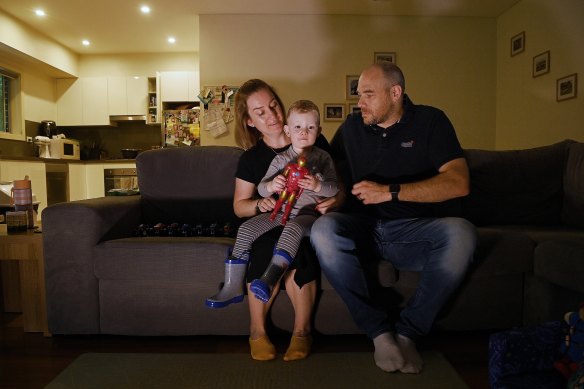 Alicia and Andy Jones with two-year-old son Miles. 