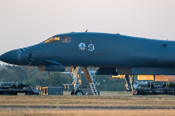 US Air Force B1 bombers pictured at RAF Fairford in the UK last week.