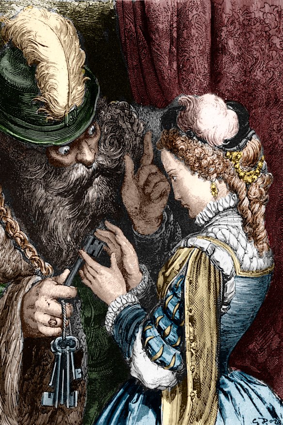 An illustration from the classic fairytale Bluebeard by Charles Perrault.