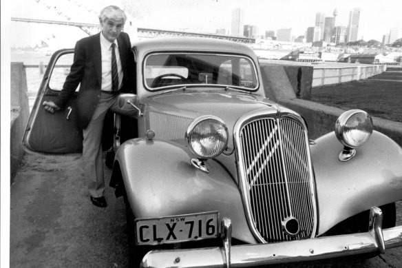 North Sydney Mayor Ted Mack with his own driven mayoral car Citroen Light 15.