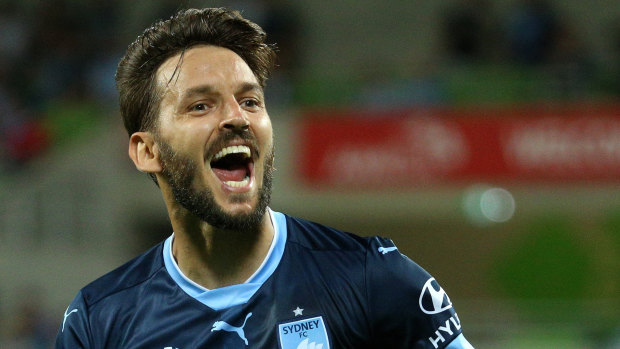 Milos Ninkovic celebrates a goal against Melbourne City.