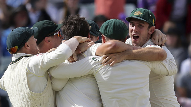 Past glories: Australia secure the Ashes in Perth in December.
