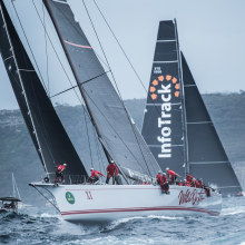 Wild Oats XI leads Infotrack at the start of last year\'s Sydney to Hobart.