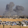 Smoke rises following an Israeli airstrike in Rafah’s east.
