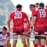 The Sunwolves celebrate a try against the Melbourne Rebels in 2020.