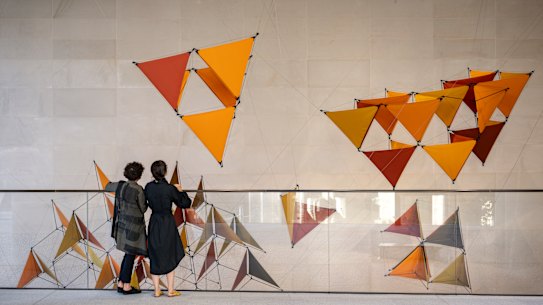 Tomás Saraceno’s The Seeds of Flight at Parkline Place above the Gadigal metro station in Sydney.