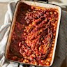 Baked chickpeas with eggplant.
