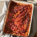 Baked chickpeas with eggplant.