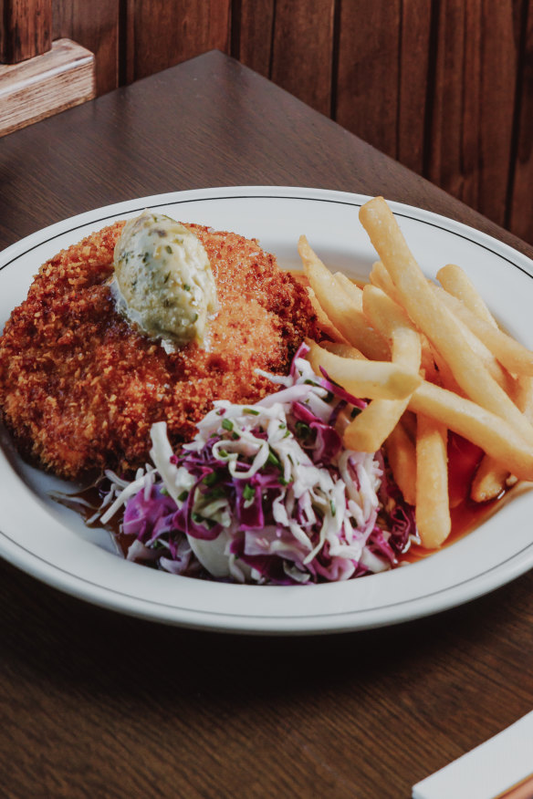 Chicken schnitzel with garlic butter.