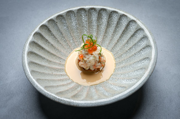 Spanner crab, confit potato and sabayon.