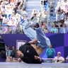 Japan’s Hiroto Ono, known as B-Boy Hiro10 competes in breaking. Tom Decent wants no part in it.