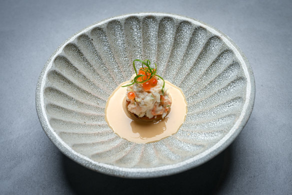 Spanner crab, confit potato and sabayon.