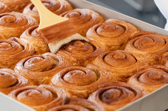 Preparing scrolls at Hector’s Bakery.