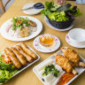 Spring rolls and sugar cane prawns at Phu Quoc in Cabramatta. 