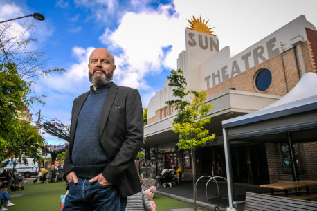 Rob Murphy, projectionist and director, outside the Sun Theatre in Yarraville.
