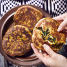 Filled flatbreads with kale and potato masala.