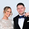 Lachie Neale and wife Jules pose for portraits after he was awarded the 2023 Brownlow Medal.