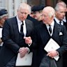 Prince Andrew and King Charles at the funeral of Katharine, the Duchess of Kent, last year.