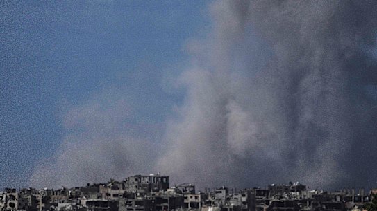 Smoke rises following an Israeli bombardment in the Gaza Strip, as seen from southern Israel on Thursday (AEDT).