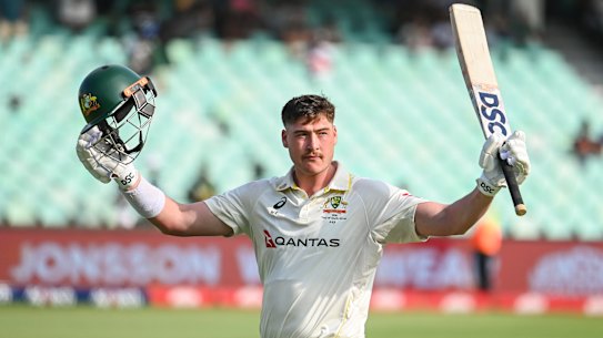 Matt Renshaw celebrates his fighting century.
