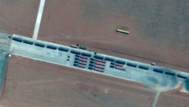 A Maxar Technologies picture taken in 2019 shows an airstrip used by mobile missile units that train in that area.