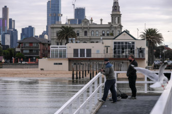 Recreational fishing resumed at Albert Park pier on Monday morning. 