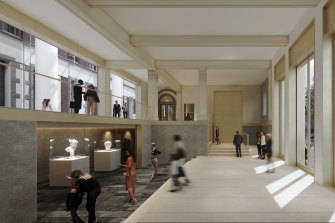 An architectural render of the lobby of the proposed new Greek museum on the site which has been shelved. 