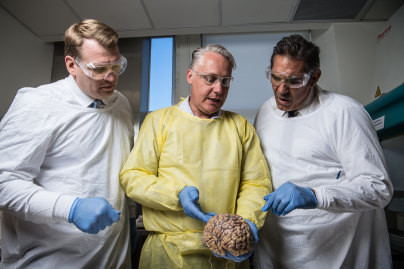Concussion Legacy Foundation founder Chris Nowinski (left) at the opening of the Australian Sports Brain Bank in 2018.
