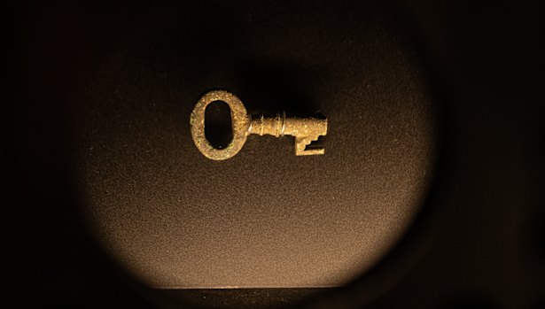 An old key in a display of artefacts near the Metro platforms at Central.