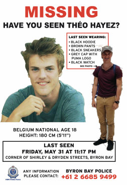 A poster of missing backpacker Theo Hayez.