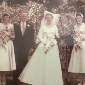 Grace Aiken and family at her wedding on their family farm.