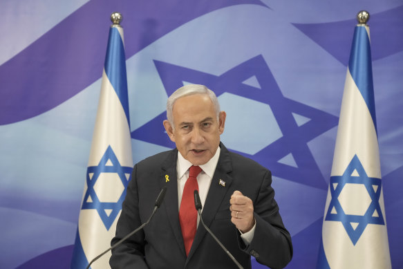 Israeli Prime Minister Benjamin Netanyahu speaks during a press conference in Jerusalem on Monday.