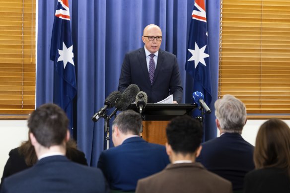 Opposition Leader Peter Dutton announcing the removal of senator David Van from the Liberal party room.