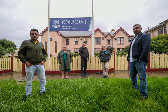 Parents and teachers Amit Verma, Melissa Ryan, Leigh Eeles, Julie Daniells and Alok Thakur are behind a push to reopen Kilmore International School next year.