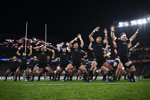New Zealand players perform a haka before the first Test against Ireland in July.