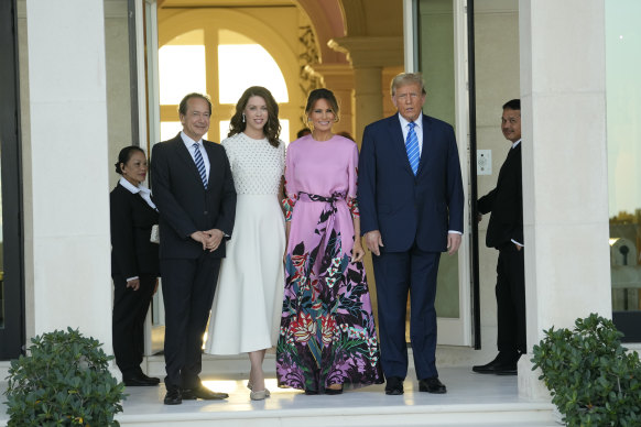 Billionaire John Paulson and fiancee Alina de Almeida with Melania and  Donald Trump at a fundraiser in April.