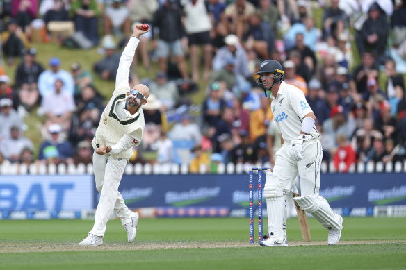 Nathan Lyon bowled the second over of the day.